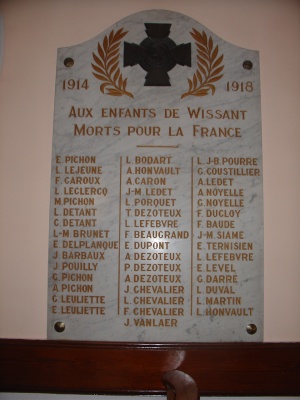 Plaque aux morts de la paroisse de Wissant