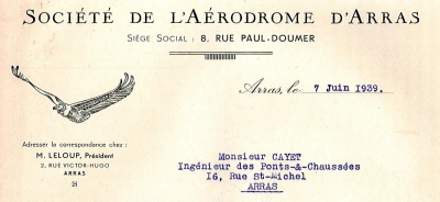 Détail du papier à lettre de la société de l'aérodrome d'Arras